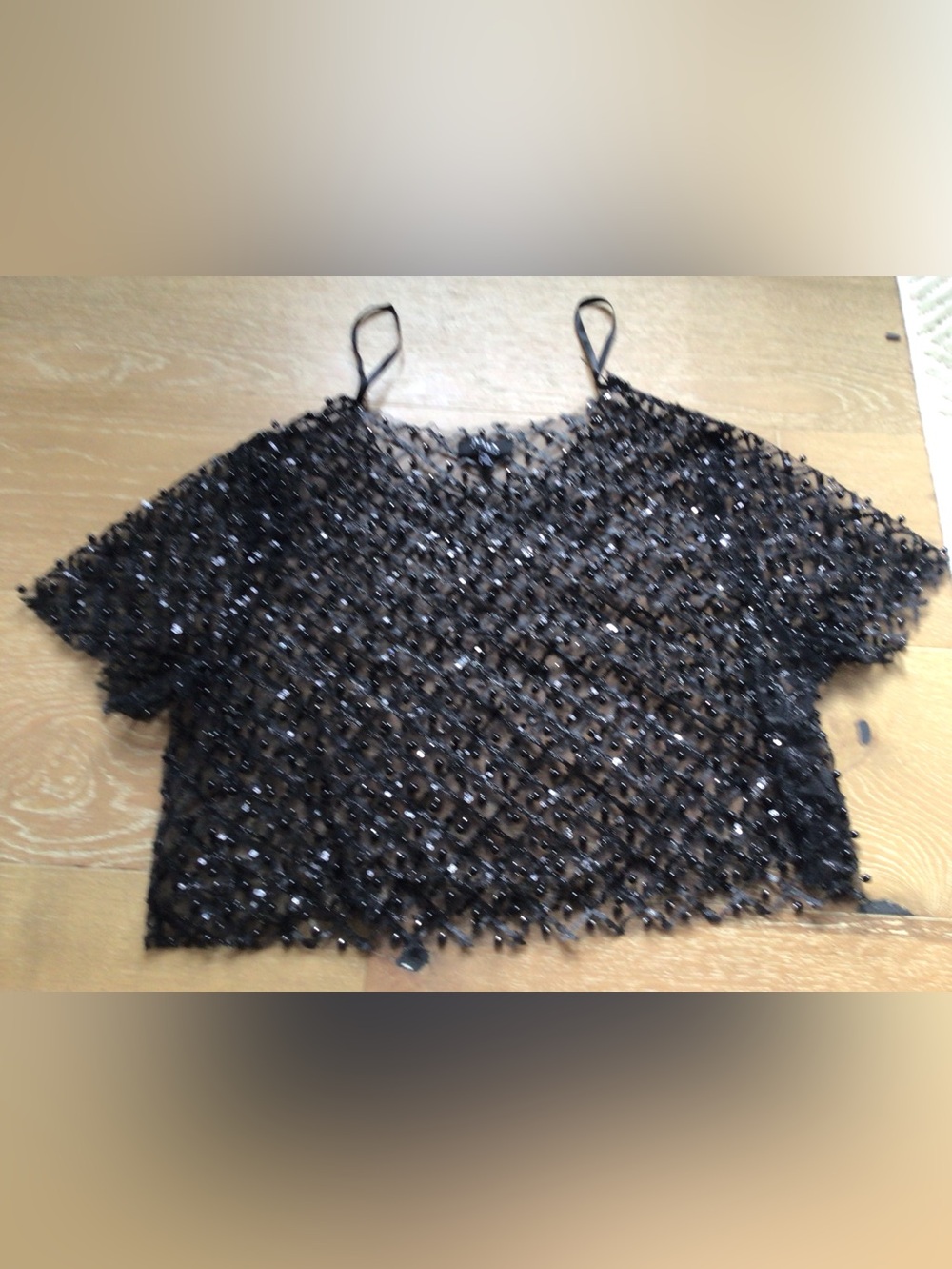 Julia Black Beaded Sheer Crop Top-XL